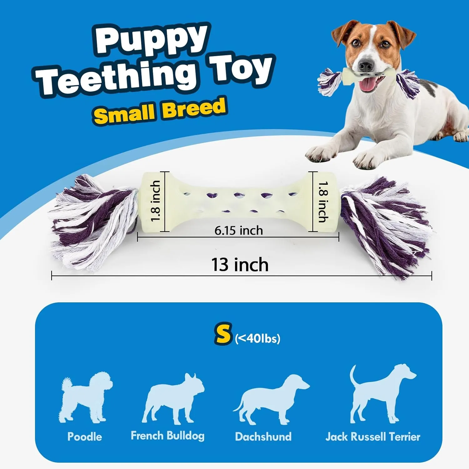Glow-in-The-Dark Dog Toy  Interactive Fetch, Tug & Treat Puzzle for Small Dogs, 13 Lightweight Flying Disc with Dental Cleaning Texture, TPR & Rope Calming Chew Toy for Anxiety Relief
