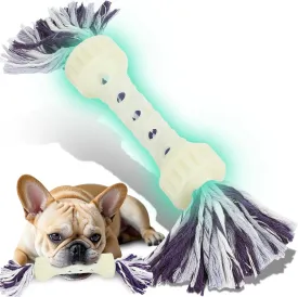 Glow-in-The-Dark Dog Toy  Interactive Fetch, Tug & Treat Puzzle for Small Dogs, 13 Lightweight Flying Disc with Dental Cleaning Texture, TPR & Rope Calming Chew Toy for Anxiety Relief