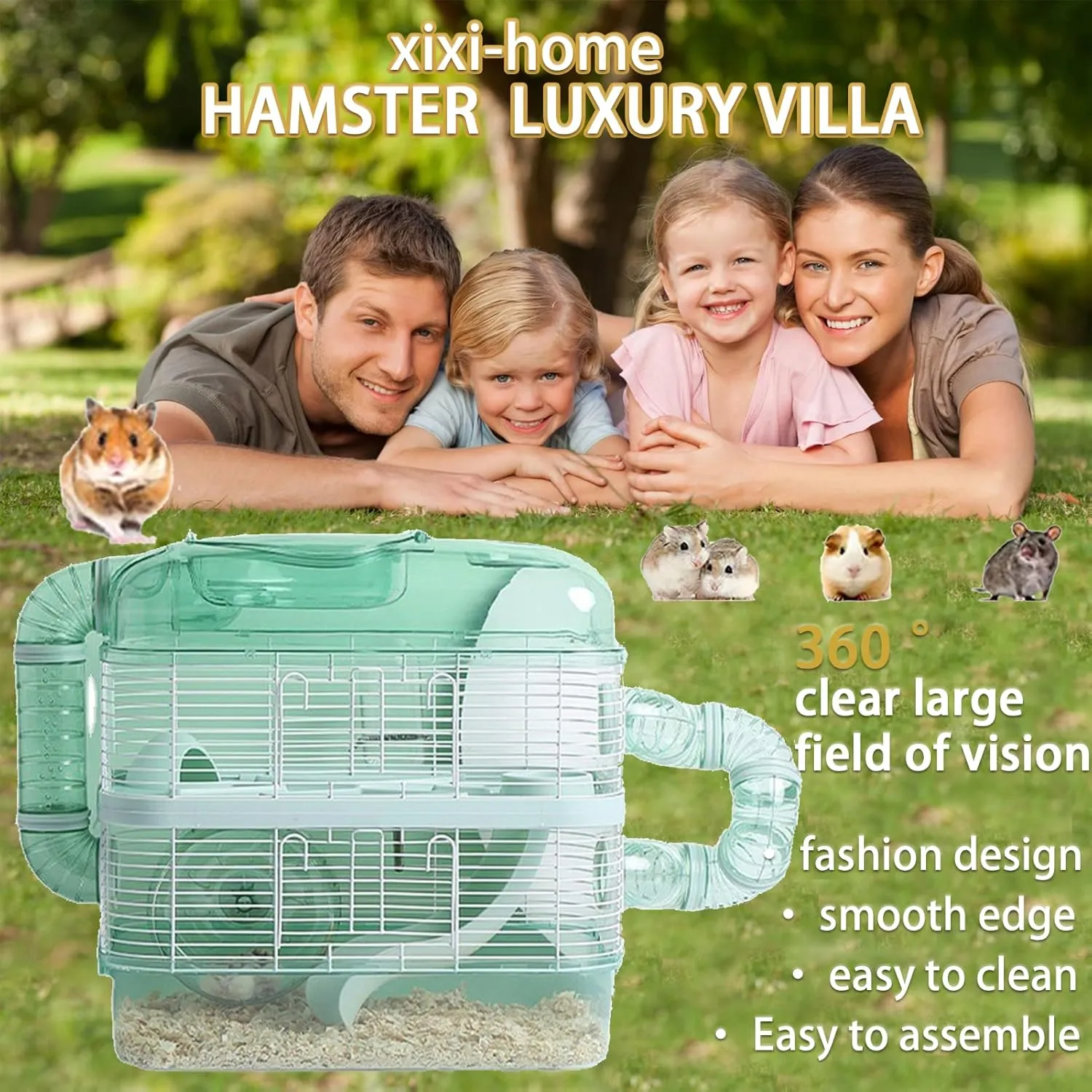Hamster cage Small Animal breeding cage Acrylic Transparent Design Hamster House Assembly Non-Slip Breathable Large Transparent cage Cute Luxury Set Easy to Carry 2-Layer SetPink