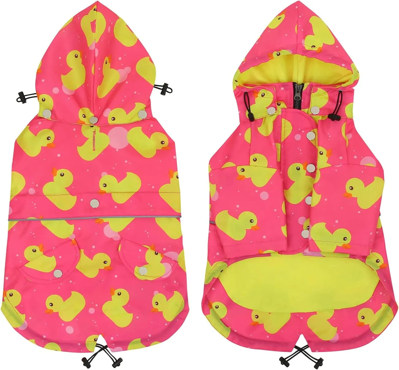 HDE Dog Raincoat Double Layer Zip Rain Jacket with Hood for Small to Large Dogs Ducks Pink - 3XL