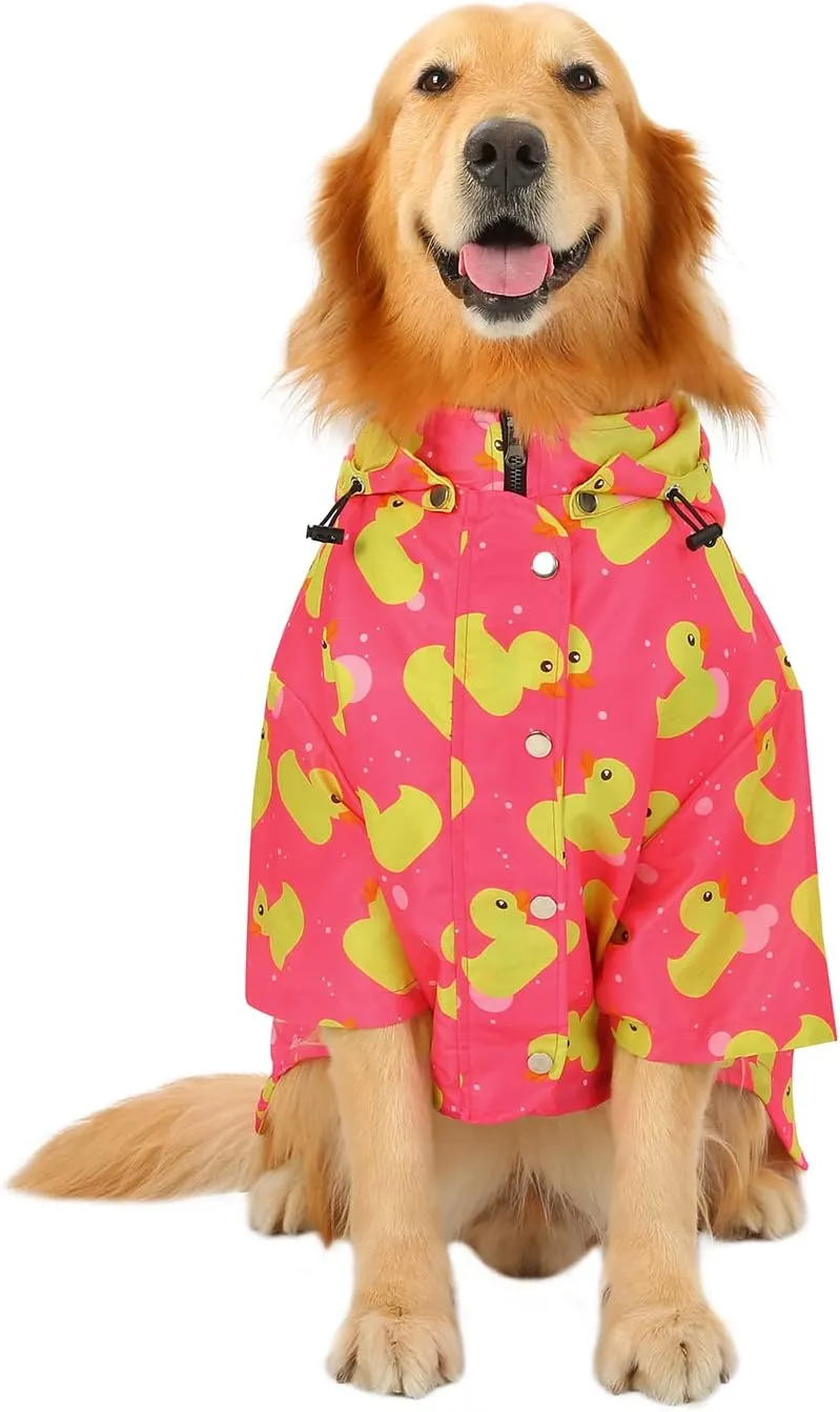 HDE Dog Raincoat Double Layer Zip Rain Jacket with Hood for Small to Large Dogs Ducks Pink - 3XL