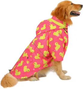 HDE Dog Raincoat Double Layer Zip Rain Jacket with Hood for Small to Large Dogs Ducks Pink - 3XL