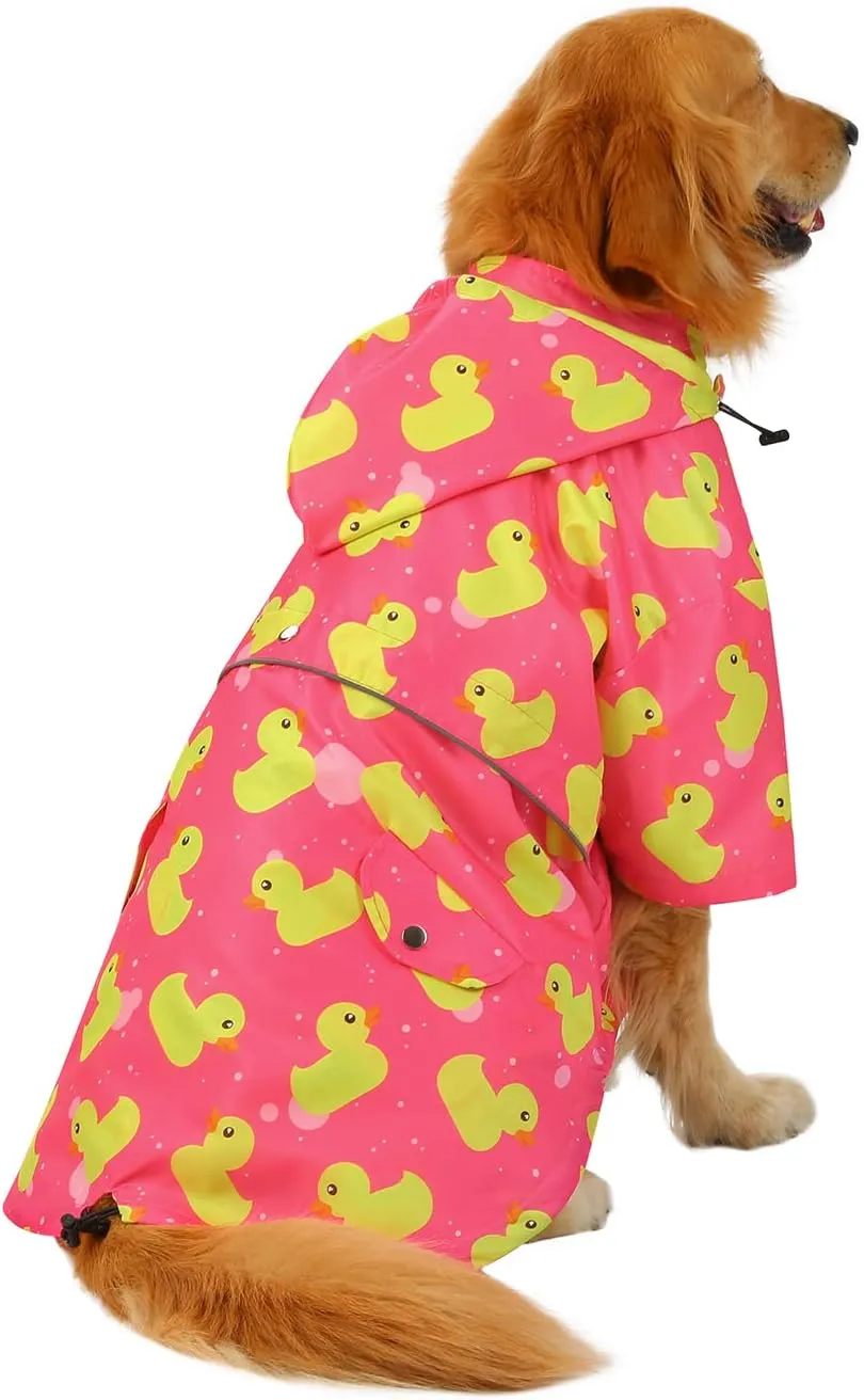 HDE Dog Raincoat Double Layer Zip Rain Jacket with Hood for Small to Large Dogs Ducks Pink - 3XL