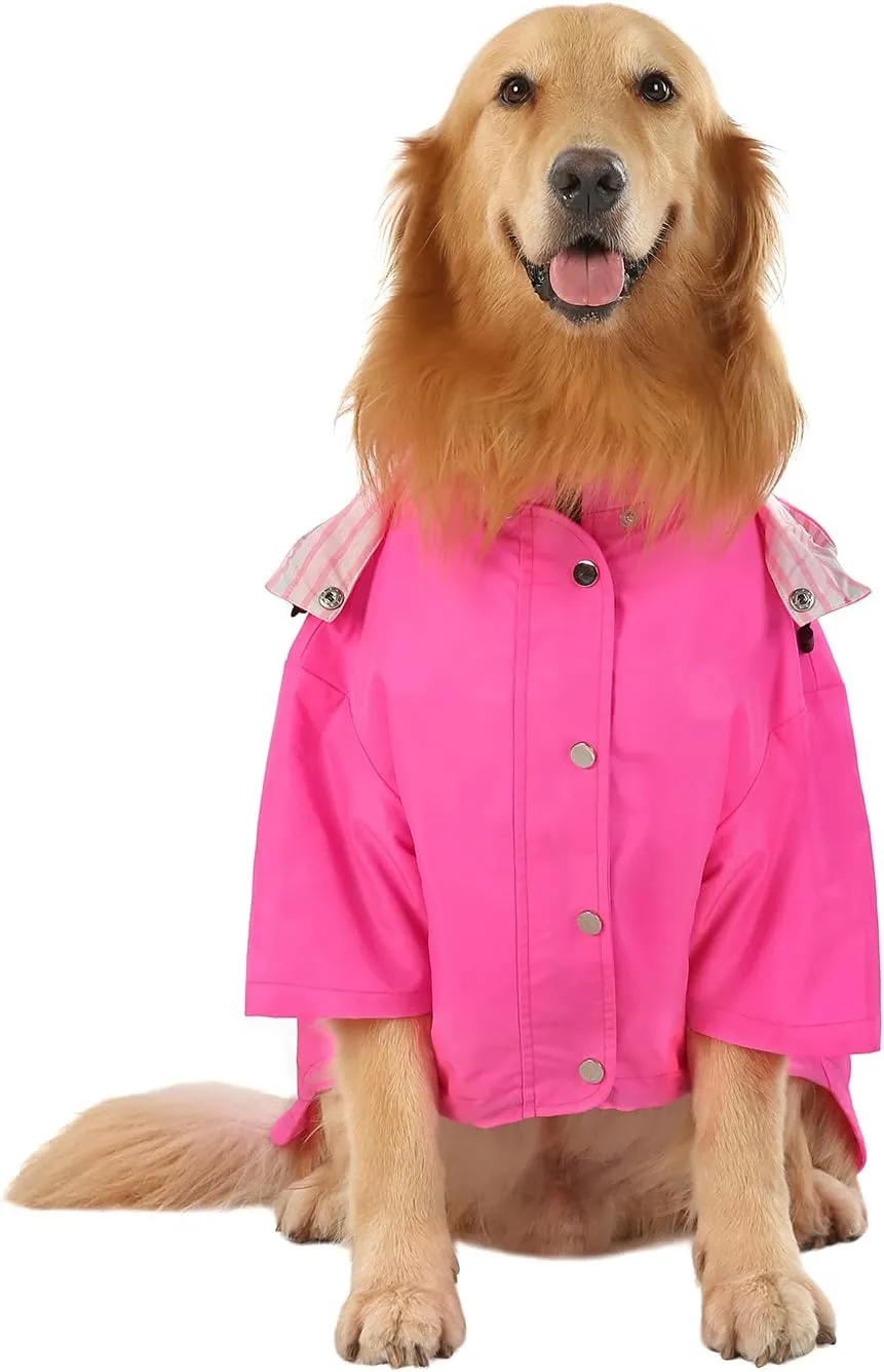 HDE Dog Raincoat Double Layer Zip Rain Jacket with Hood for Small to Large Dogs Pink - 3XL