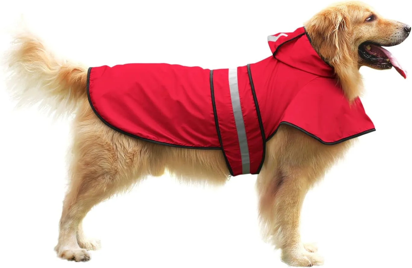 HDE Dog Raincoat Hooded Slicker Poncho for Small to X-Large Dogs and Puppies Red - L