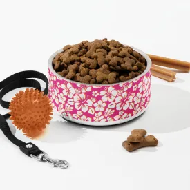 Hot Pink, Orange and White Hawaiian Flowers Pet Bowl