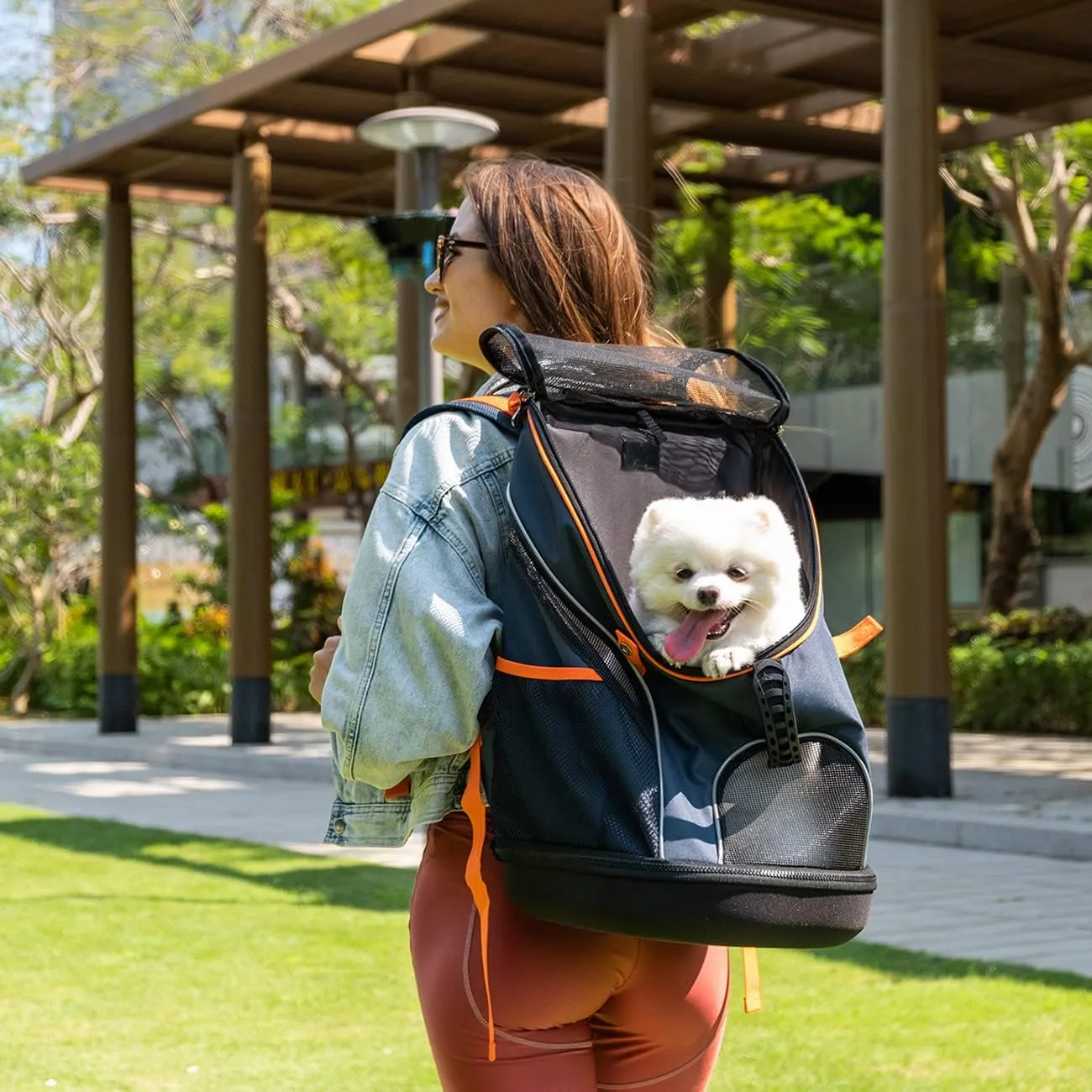 ibiyaya - Airline Approved Pet Carrier for Small to Medium Dogs and Cats - Dog Backpack Carrier, Breathable Mesh Material with Magnetic Buttons, Side Pockets, and Auto-Lock Zipper - Coral Pink