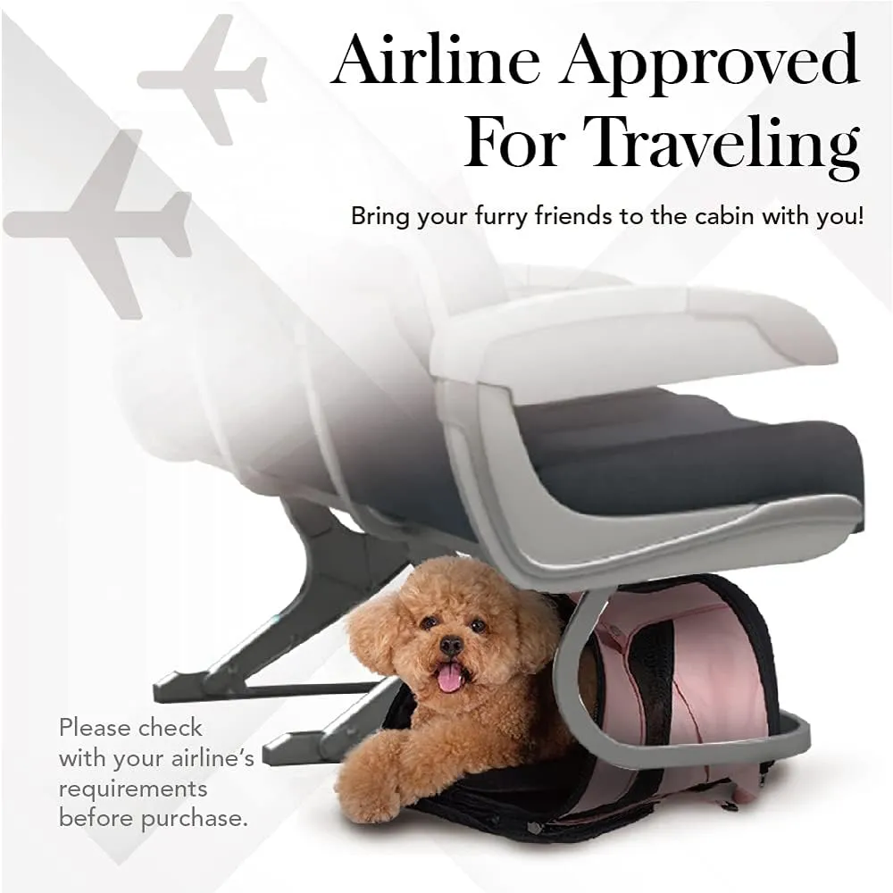 ibiyaya - Airline Approved Pet Carrier for Small to Medium Dogs and Cats - Dog Backpack Carrier, Breathable Mesh Material with Magnetic Buttons, Side Pockets, and Auto-Lock Zipper - Coral Pink