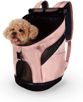 ibiyaya - Airline Approved Pet Carrier for Small to Medium Dogs and Cats - Dog Backpack Carrier, Breathable Mesh Material with Magnetic Buttons, Side Pockets, and Auto-Lock Zipper - Coral Pink