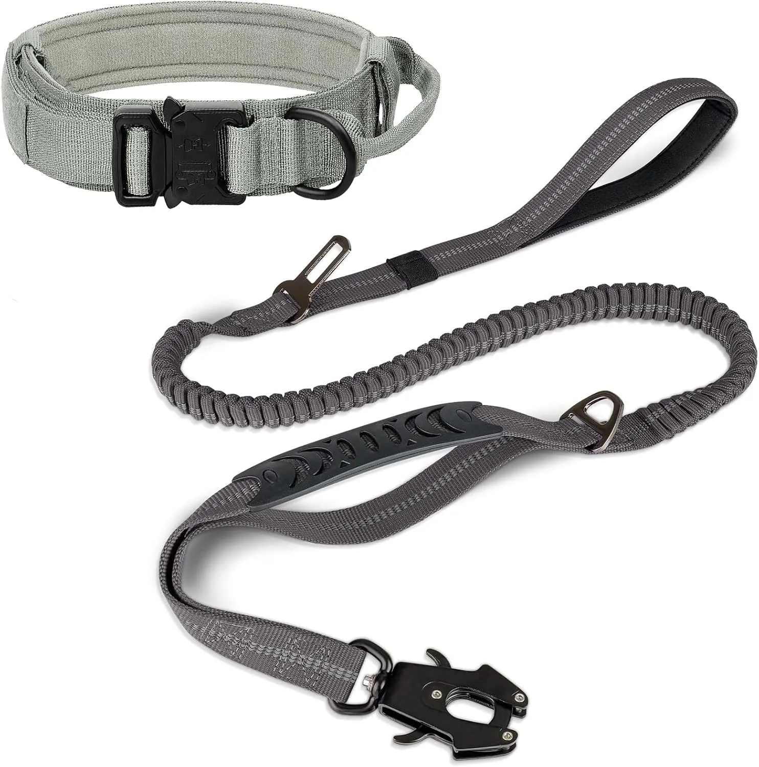 Joytale Tactical Dog Collar(17"-21") and Dog Leash Set, Shock Absorbing Bungee Dog Leash and Adjustable Strong Dog Collar with Handle for Large Dogs(Red,L)
