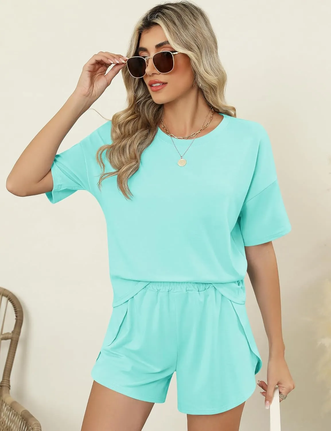 Kistore Summer 2 Piece Pajamas Sets Short Sleeve Sleepwear Pjs Lounge Split Short Sets
