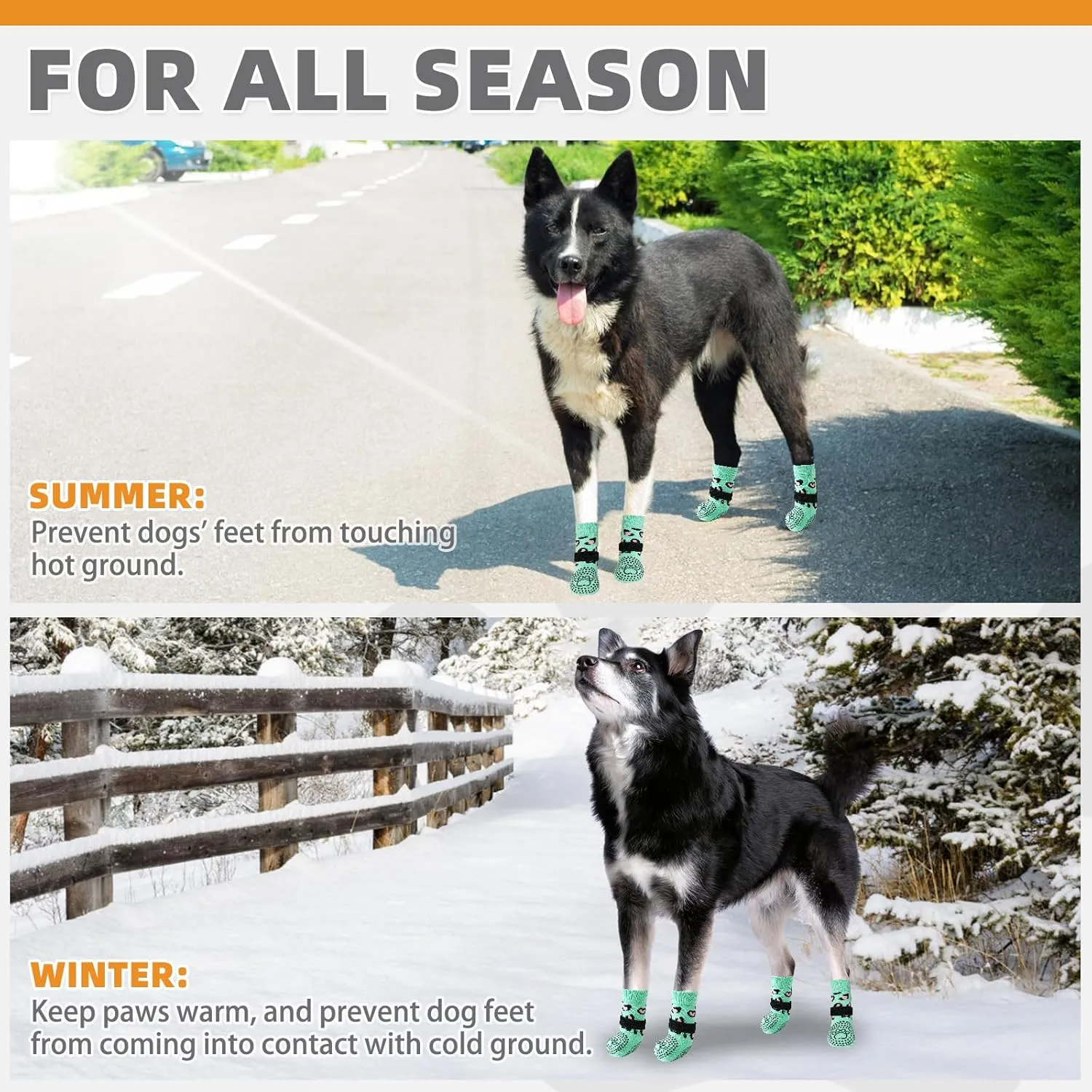 KOOLTAIL Anti Slip Dog Socks for Hot/Cold Pavement to Prevent Licking Paws, Dog Boots&Paw Protector with Grippers for Hardwood Floors,Traction Control No Twist Booties for Small Medium Large DogsSM