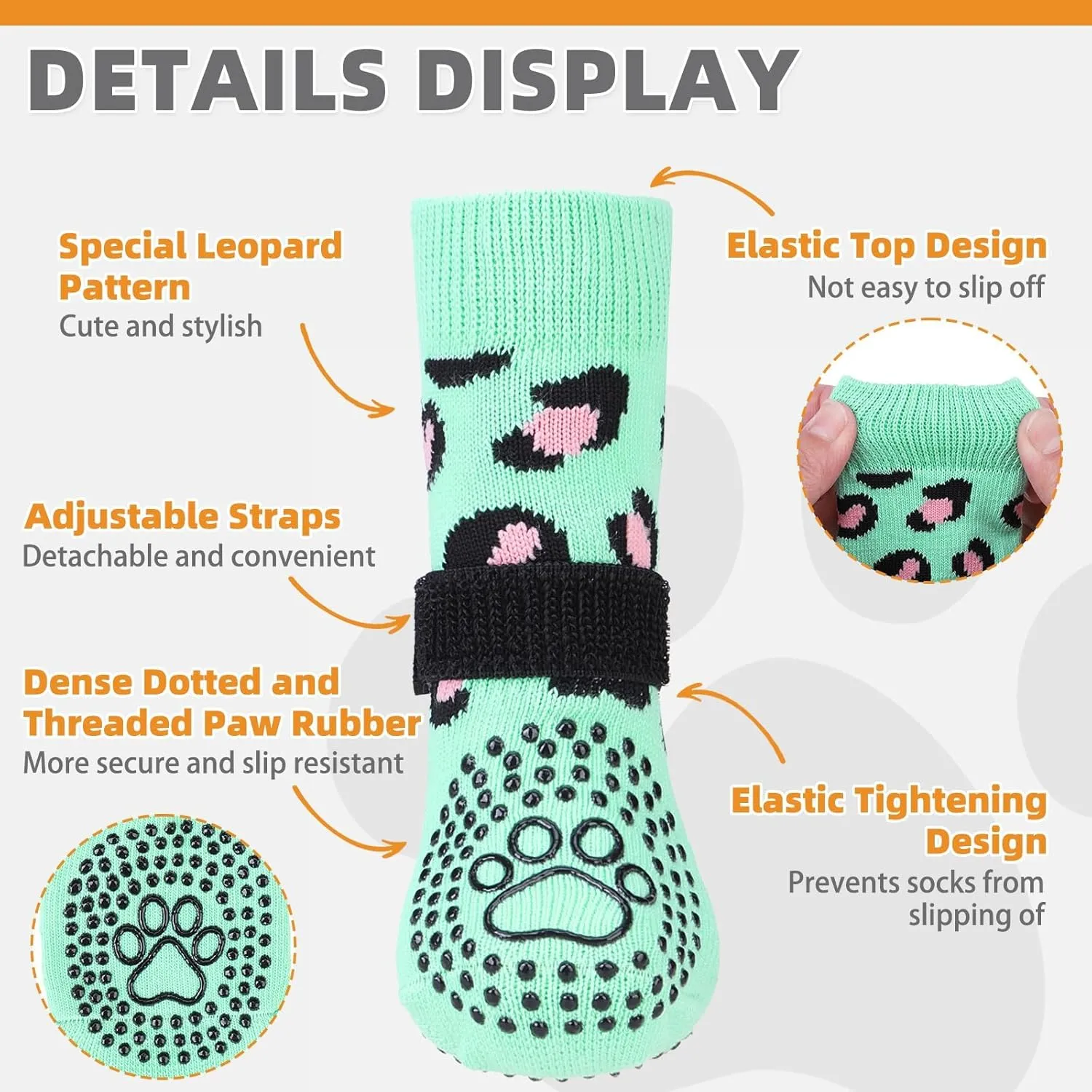 KOOLTAIL Anti Slip Dog Socks for Hot/Cold Pavement to Prevent Licking Paws, Dog Boots&Paw Protector with Grippers for Hardwood Floors,Traction Control No Twist Booties for Small Medium Large DogsSM