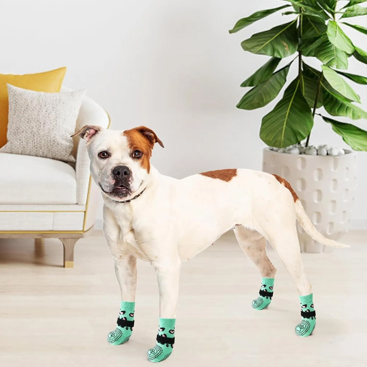 KOOLTAIL Anti Slip Dog Socks for Hot/Cold Pavement to Prevent Licking Paws, Dog Boots&Paw Protector with Grippers for Hardwood Floors,Traction Control No Twist Booties for Small Medium Large DogsSM