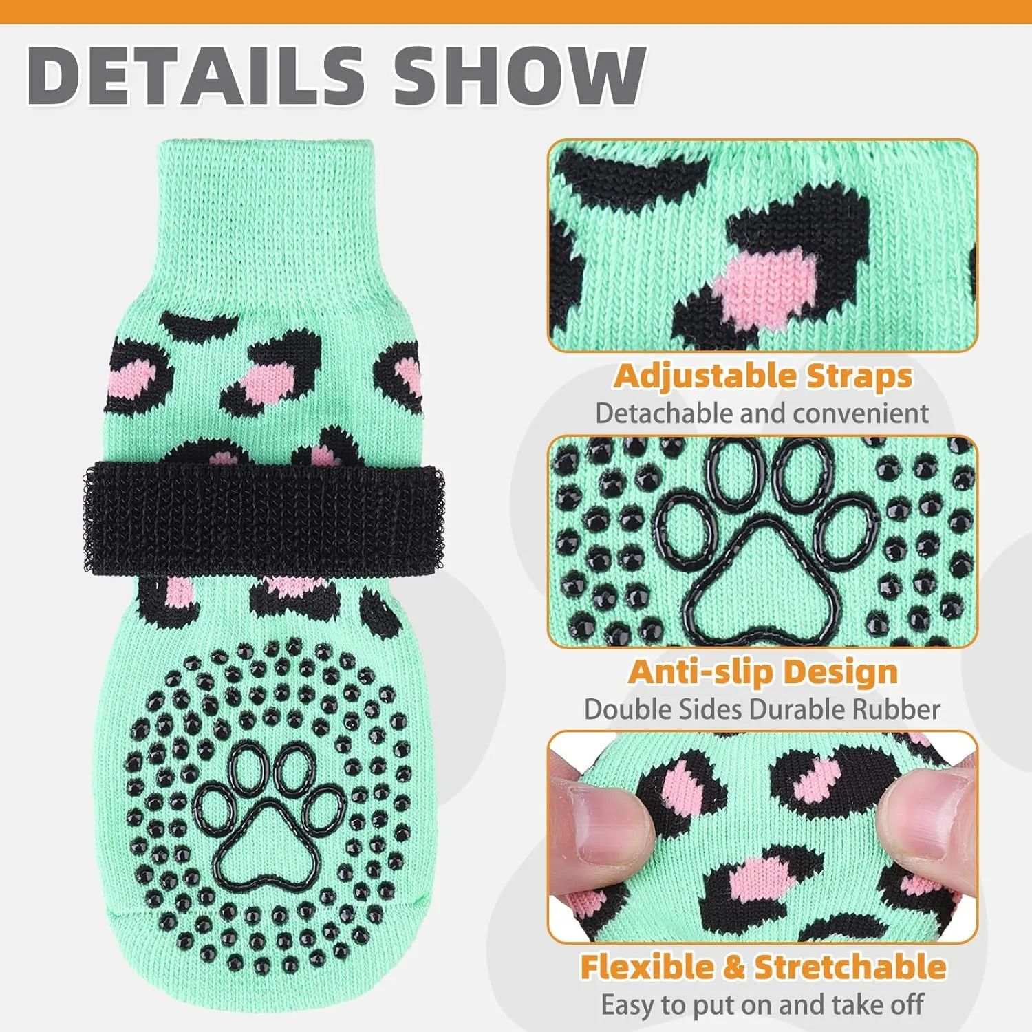 KOOLTAIL Anti Slip Dog Socks for Hot/Cold Pavement to Prevent Licking Paws, Dog Boots&Paw Protector with Grippers for Hardwood Floors,Traction Control No Twist Booties for Small Medium Large DogsSM