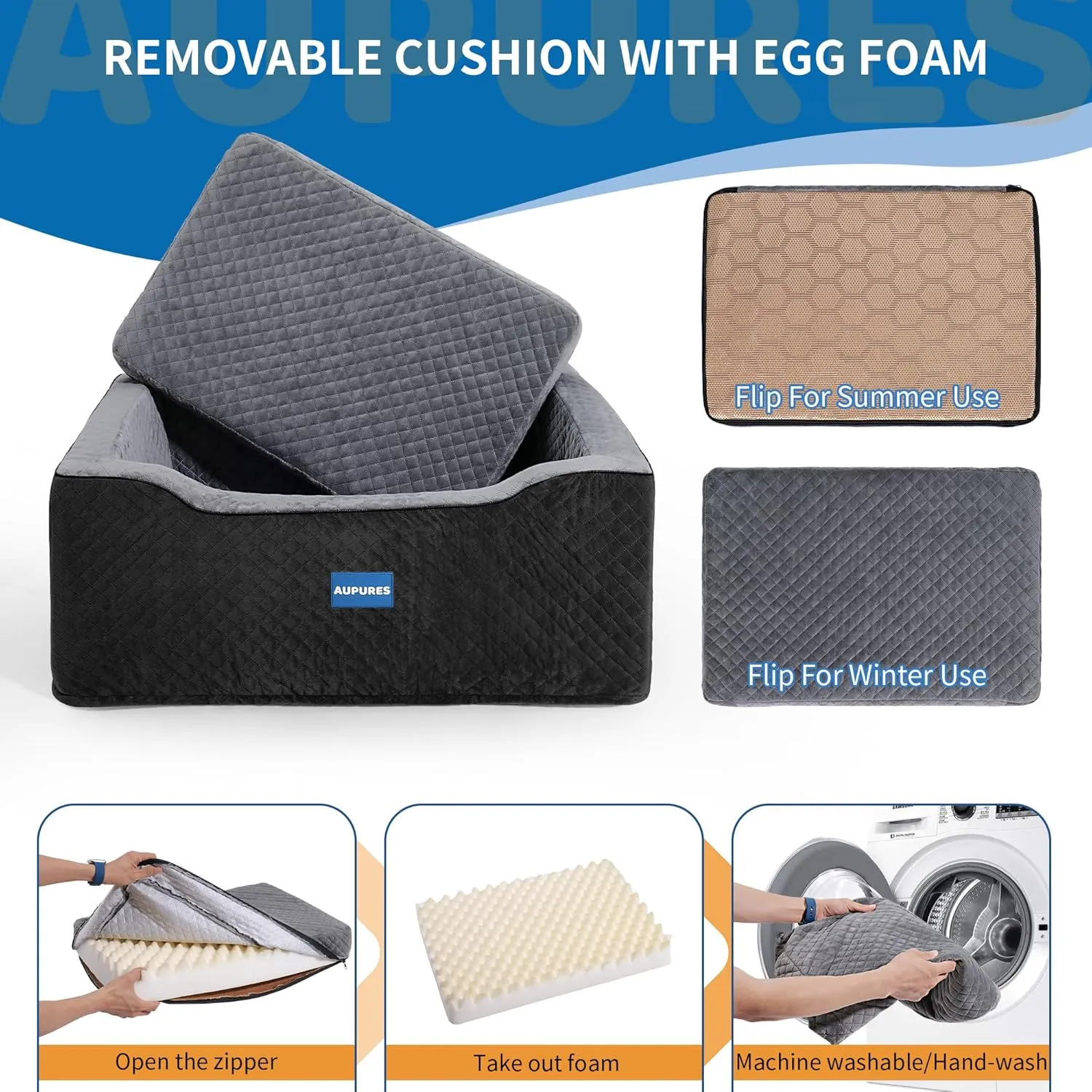Large/Med Dog Car Seat - 2-in-1 for 2 Small Dogs, Up to 55 lbs Only, Black/Gray Fabric