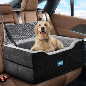 Large/Med Dog Car Seat - 2-in-1 for 2 Small Dogs, Up to 55 lbs Only, Black/Gray Fabric