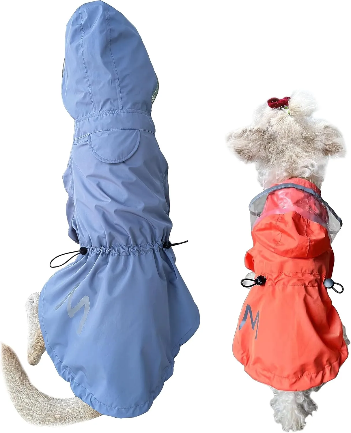 MAMORE Dog Raincoat - Waterproof Jacket with Leash Hole, Lightweight Reflective Coat with Hood for Small & Medium Dogs (Large, Orange)
