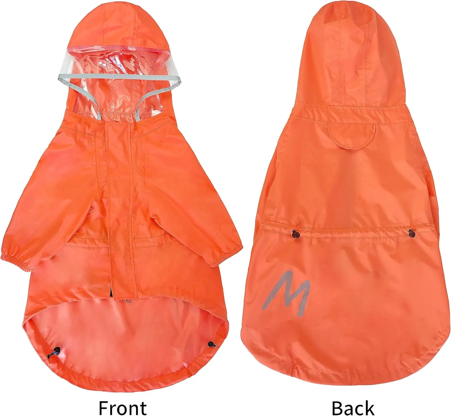 MAMORE Dog Raincoat - Waterproof Jacket with Leash Hole, Lightweight Reflective Coat with Hood for Small & Medium Dogs (Large, Orange)
