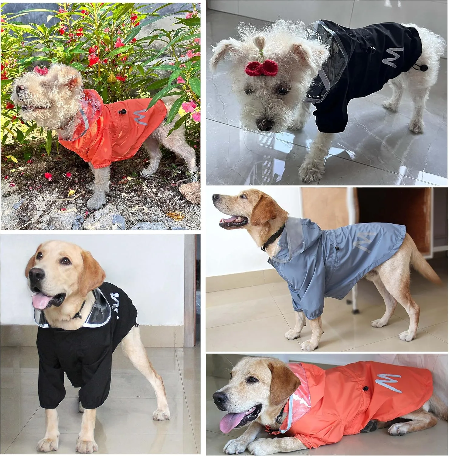 MAMORE Dog Raincoat - Waterproof Jacket with Leash Hole, Lightweight Reflective Coat with Hood for Small & Medium Dogs (Large, Orange)
