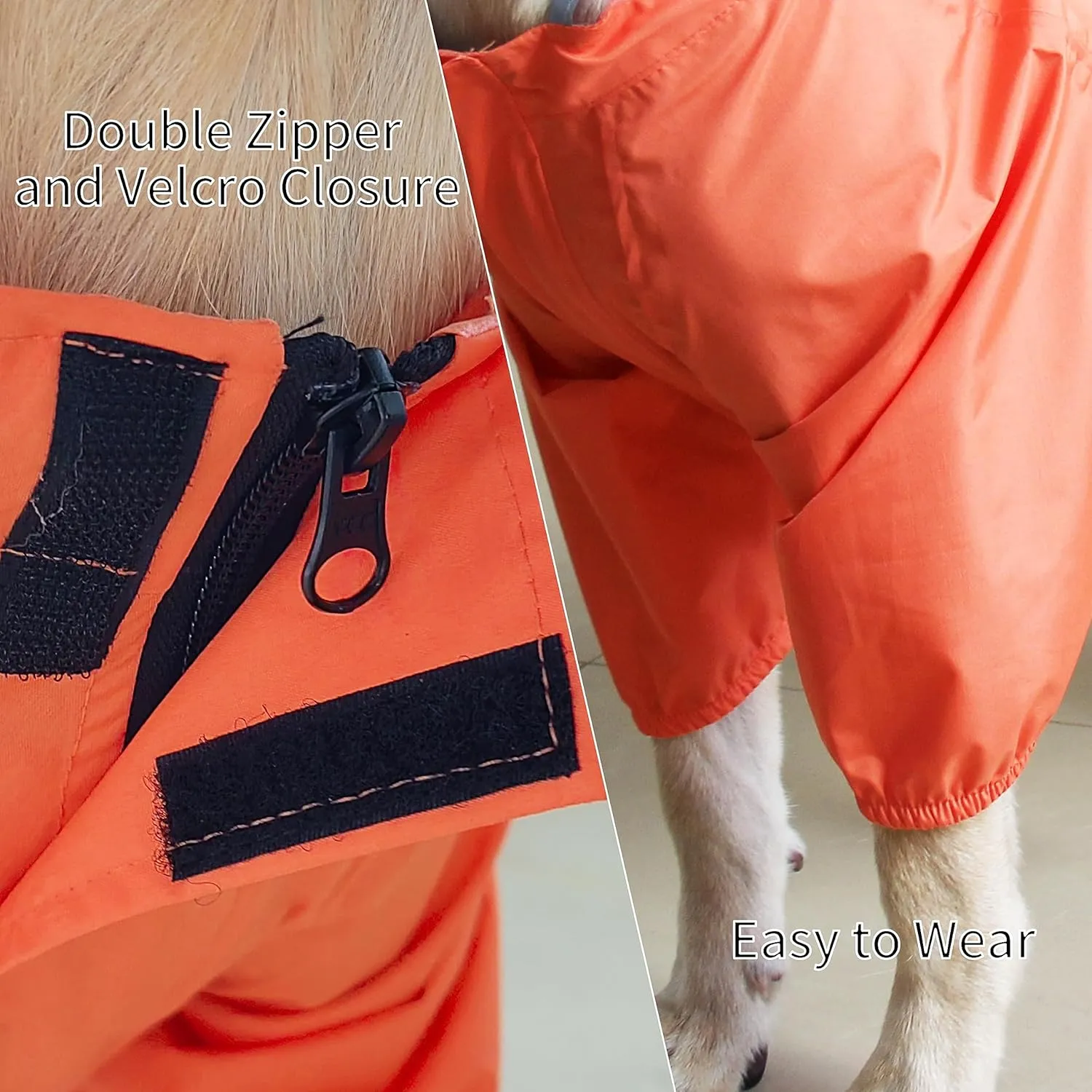MAMORE Dog Raincoat - Waterproof Jacket with Leash Hole, Lightweight Reflective Coat with Hood for Small & Medium Dogs (Large, Orange)