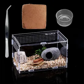 Micro Habitat Terrarium Enclosure Kit4pc Set,Jumping Spider Enclosure,Spider Enclosure,Tarantula Enclosure, Acrylic Reptile Enclosure(8 * 4.7 * 4.7 Inches)