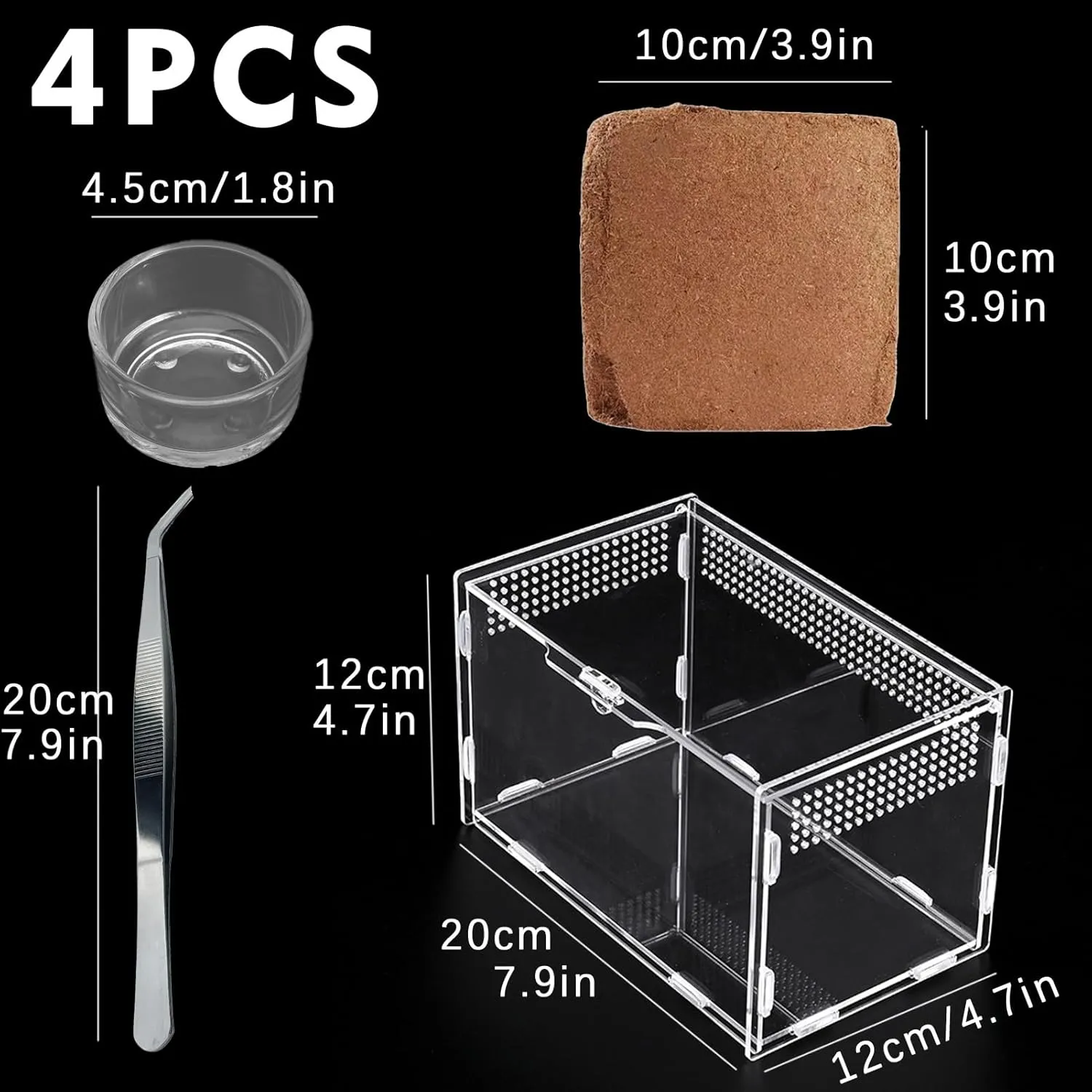 Micro Habitat Terrarium Enclosure Kit4pc Set,Jumping Spider Enclosure,Spider Enclosure,Tarantula Enclosure, Acrylic Reptile Enclosure(8 * 4.7 * 4.7 Inches)