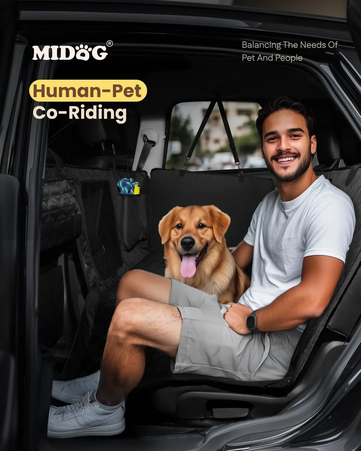 MIDOG Back Seat Extender for Dogs - [2025 Upgraded] Hard Bottom Car Seat Cover Holds 400lbs,Anti-Slip and Anti-Scratch,Compatible with Child Seat,Perfect for SUV & Car