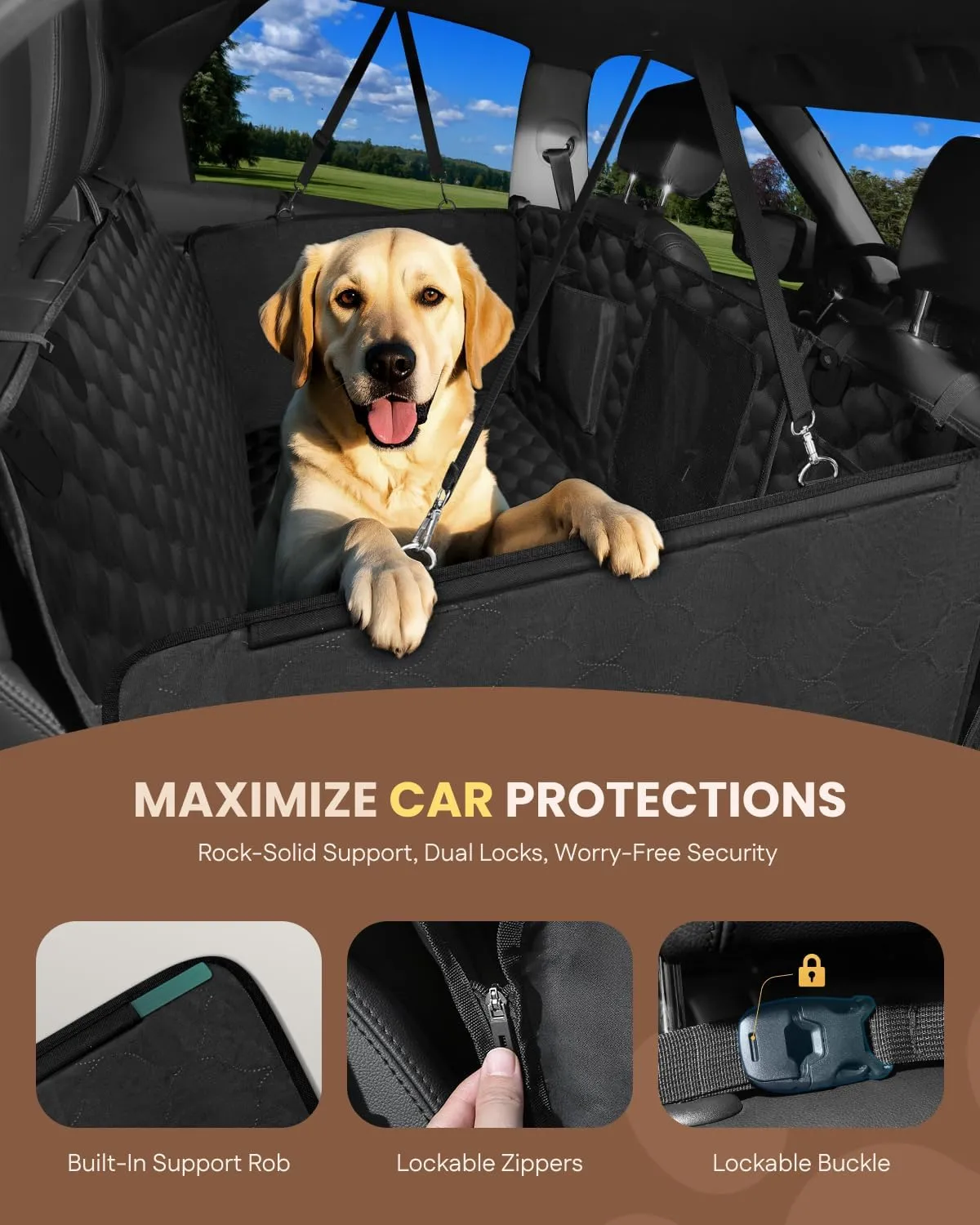 MIDOG Back Seat Extender for Dogs - [2025 Upgraded] Hard Bottom Car Seat Cover Holds 400lbs,Anti-Slip and Anti-Scratch,Compatible with Child Seat,Perfect for SUV & Car