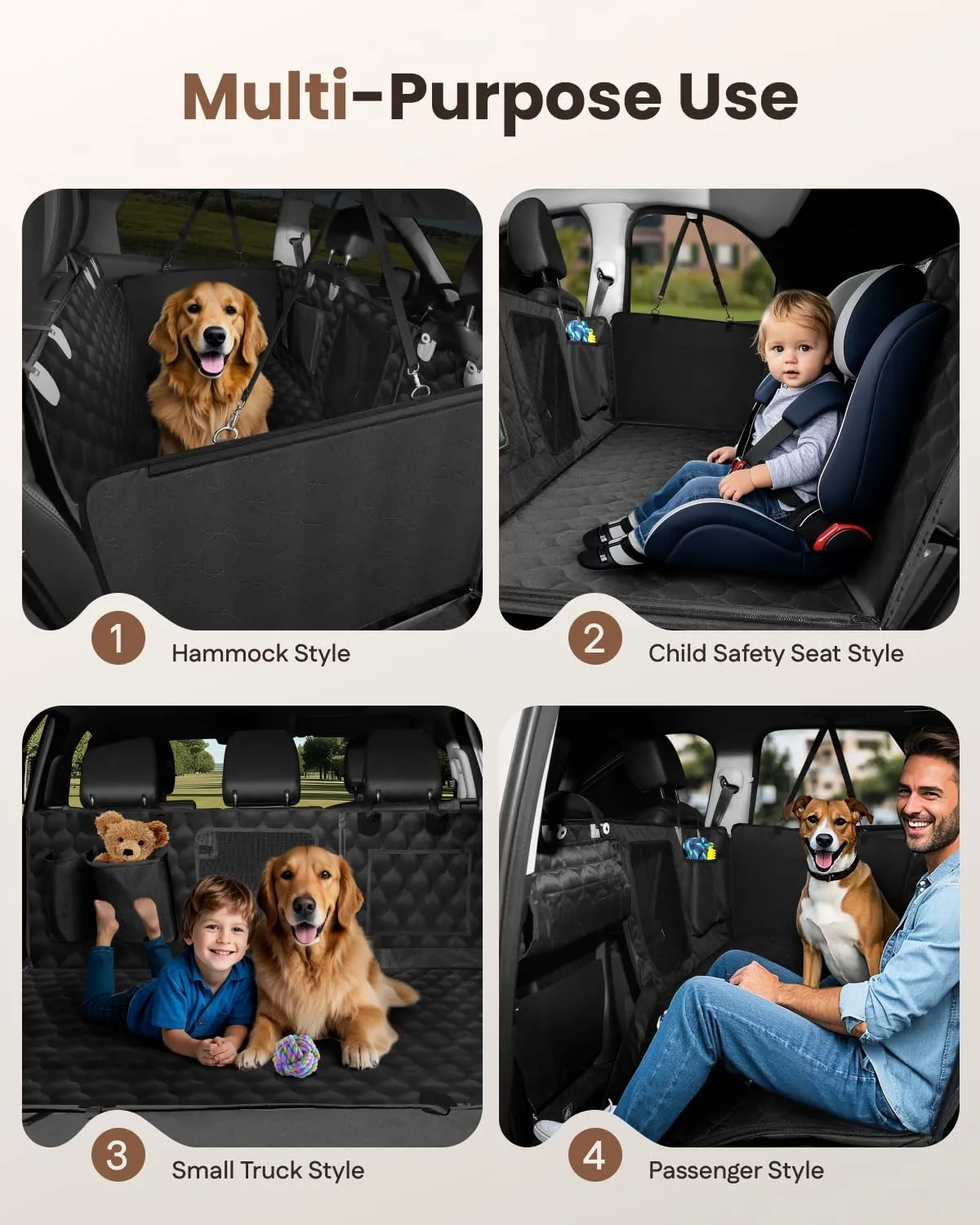 MIDOG Back Seat Extender for Dogs - [2025 Upgraded] Hard Bottom Car Seat Cover Holds 400lbs,Anti-Slip and Anti-Scratch,Compatible with Child Seat,Perfect for SUV & Car