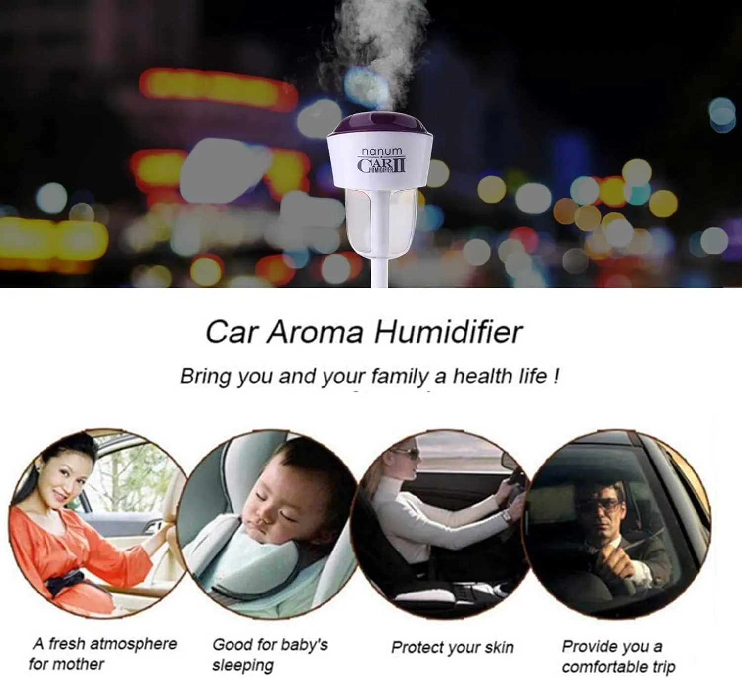 MIGHTYDUTY Mini Car Diffuser Humidifier for Essential Oils, Dual USB Charger Adapter, Purple