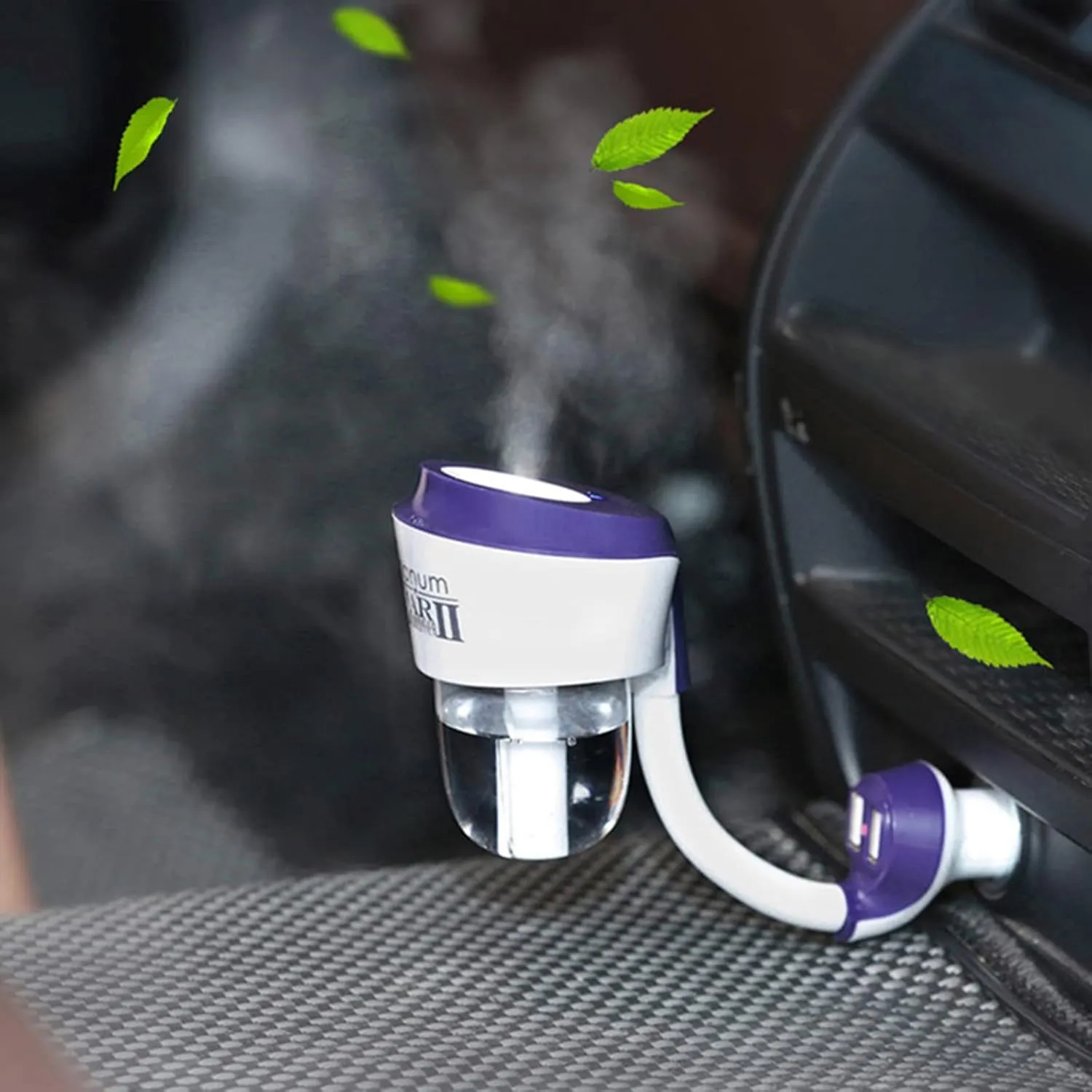 MIGHTYDUTY Mini Car Diffuser Humidifier for Essential Oils, Dual USB Charger Adapter, Purple