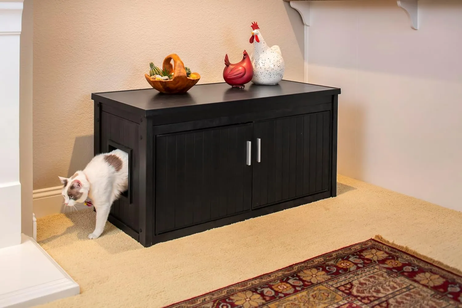 New Age Pet LitterLoo Bench Cat Litter Box Cover - Non-Toxic ECOFLEX | Odor & Moisture Resistant | Multiple Cats & Automatic Litter Boxes | 10yr Warranty, Black