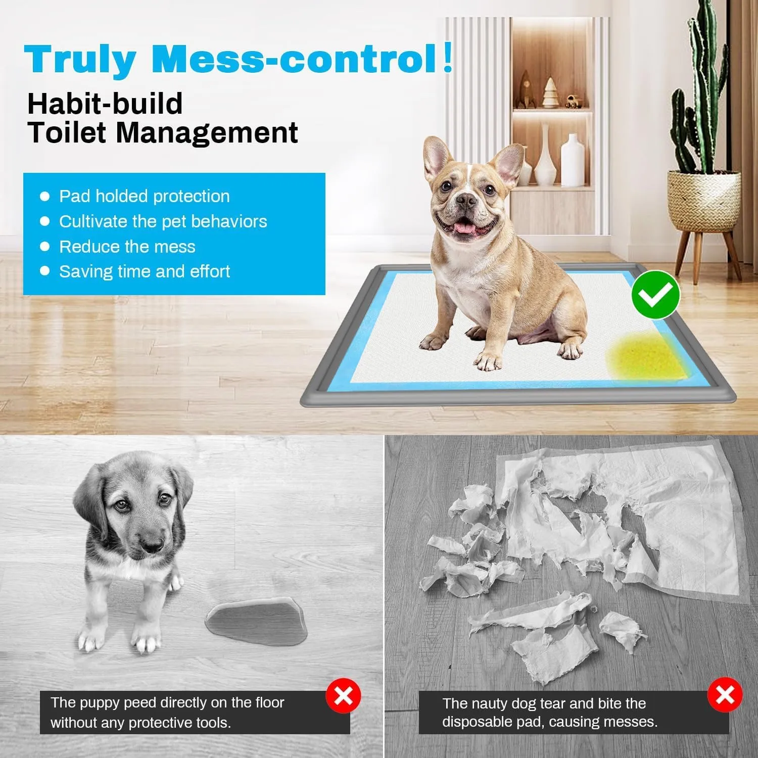 Pee Pad Holder for Dogs, Heavy Silicone Puppy Pad Holder Tray, Fits Up to 23" x 23" Disposable Pads, Reusable, High Edge, Leak-Proof Toilet Mat for Potty, Doggy Baby, Cat, Rabbit Pets