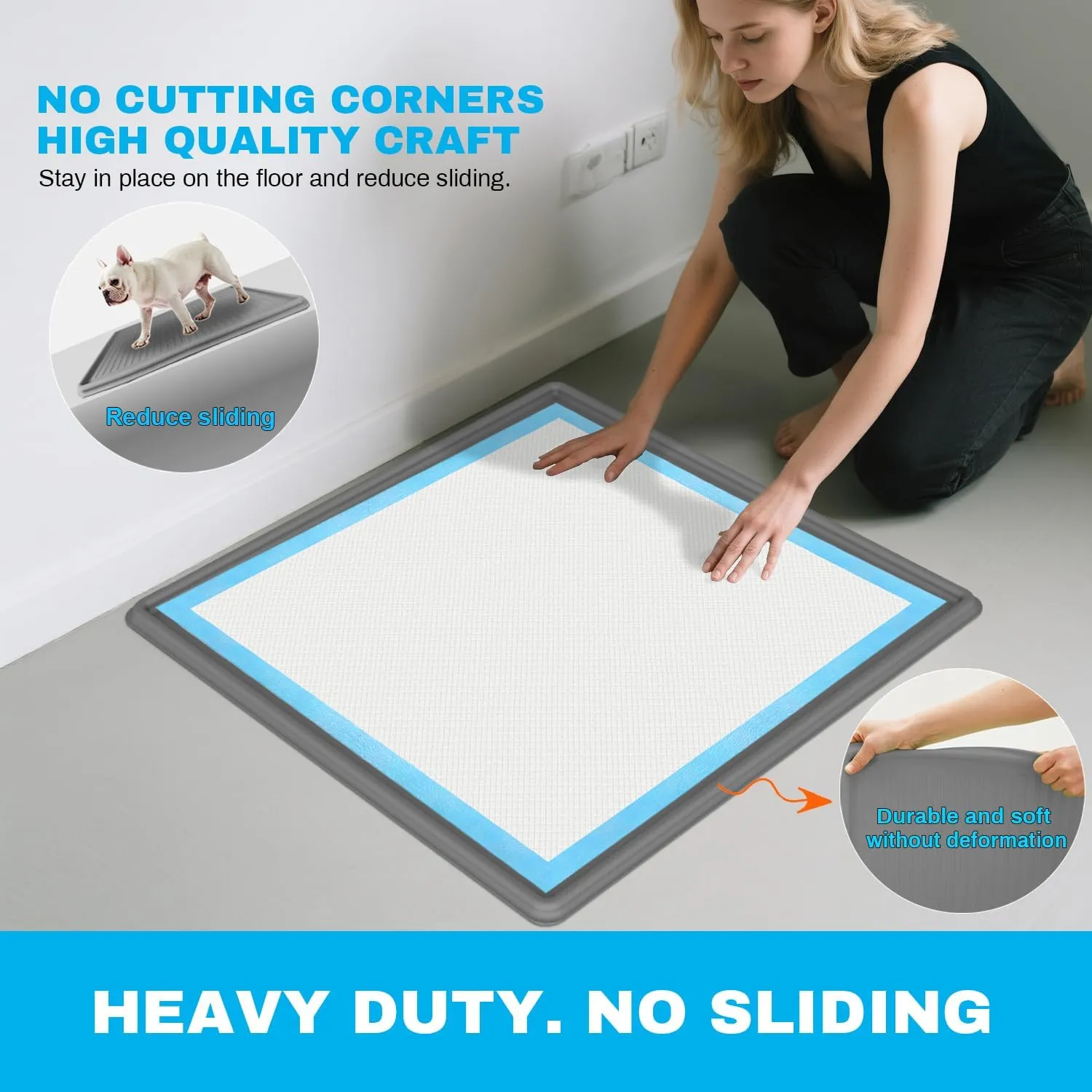 Pee Pad Holder for Dogs, Heavy Silicone Puppy Pad Holder Tray, Fits Up to 23" x 23" Disposable Pads, Reusable, High Edge, Leak-Proof Toilet Mat for Potty, Doggy Baby, Cat, Rabbit Pets