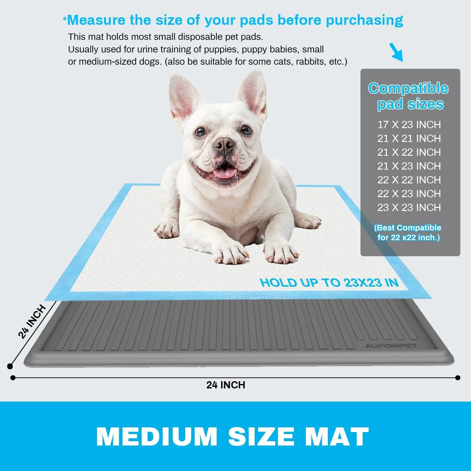 Pee Pad Holder for Dogs, Heavy Silicone Puppy Pad Holder Tray, Fits Up to 23" x 23" Disposable Pads, Reusable, High Edge, Leak-Proof Toilet Mat for Potty, Doggy Baby, Cat, Rabbit Pets