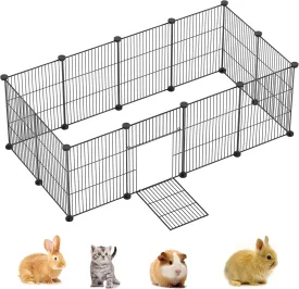 Pet Playpen Small Animal Fence, Rabbit Playpen, Guinea Pig Playpen, Metal Wire Encryption Pet Fence Yard Indoor Outdoor for Rabbit, Guinea Pig, Hamster, Hedgehog, Kitten, Puppy 12PCS Black