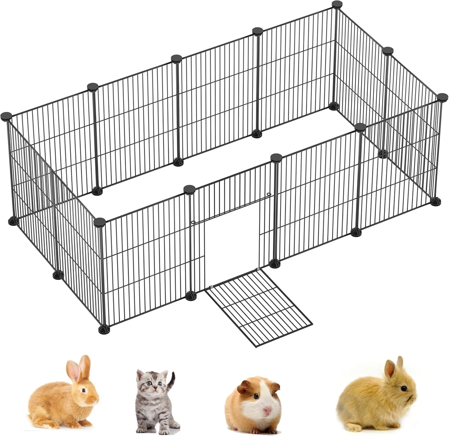 Pet Playpen Small Animal Fence, Rabbit Playpen, Guinea Pig Playpen, Metal Wire Encryption Pet Fence Yard Indoor Outdoor for Rabbit, Guinea Pig, Hamster, Hedgehog, Kitten, Puppy 12PCS Black