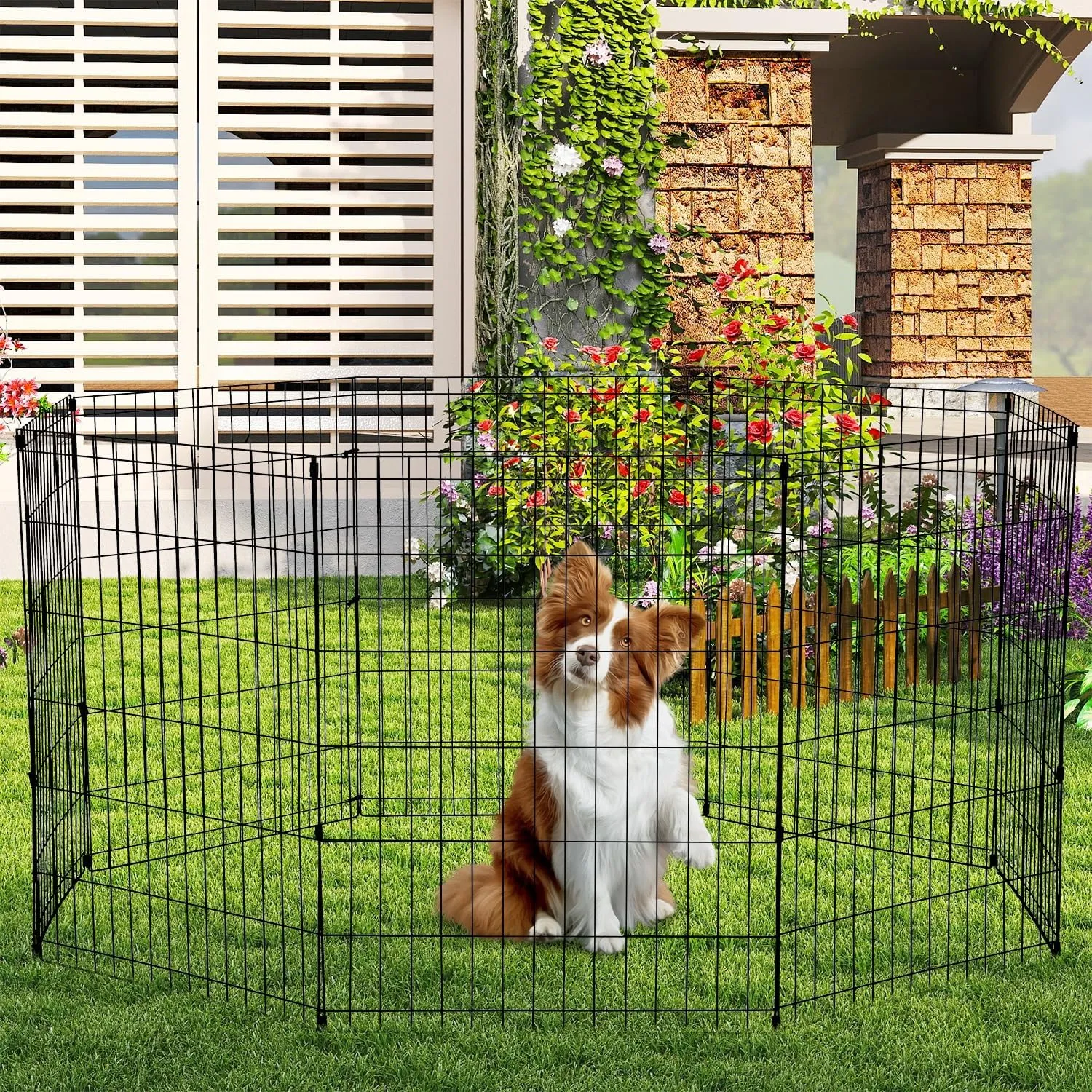 Pet Playpens for Dogs, Foldable Metal Wire Pet Fence Barrier, 8 Panels 30(H) Inches High with Door Exercise Pet Dog Pen, Indoor Outdoor Dog Gate for Large, Medium and Small Pets