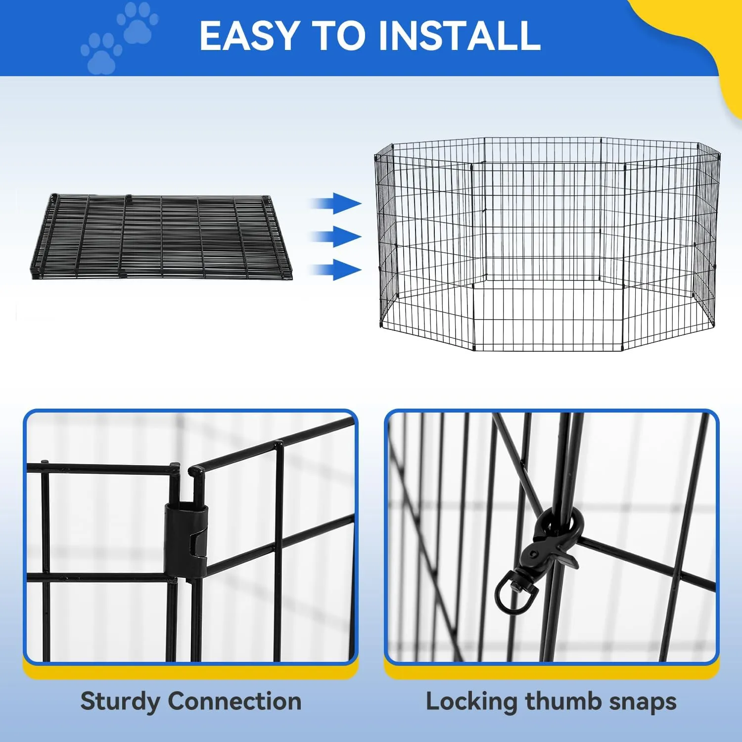 Pet Playpens for Dogs, Foldable Metal Wire Pet Fence Barrier, 8 Panels 30(H) Inches High with Door Exercise Pet Dog Pen, Indoor Outdoor Dog Gate for Large, Medium and Small Pets