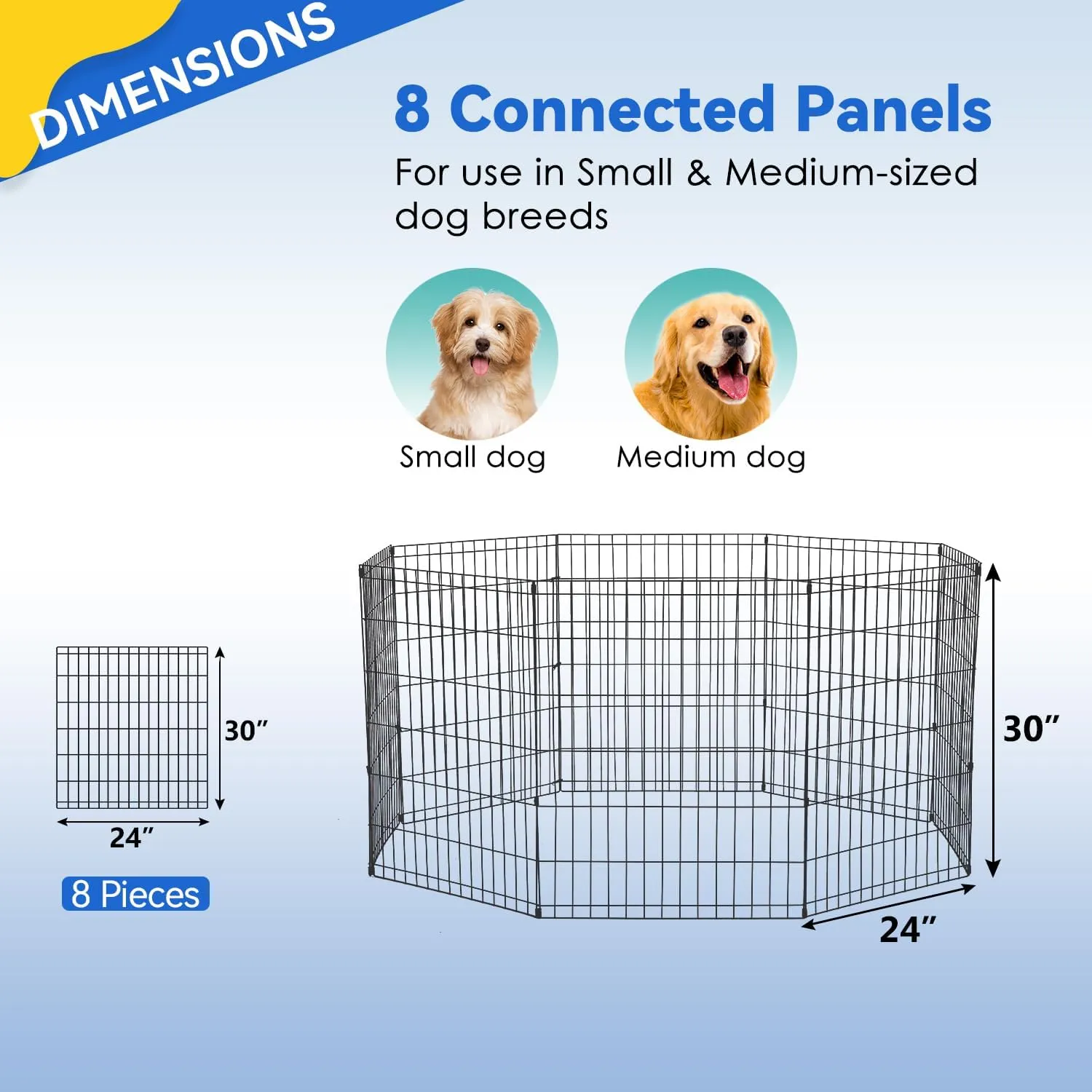 Pet Playpens for Dogs, Foldable Metal Wire Pet Fence Barrier, 8 Panels 30(H) Inches High with Door Exercise Pet Dog Pen, Indoor Outdoor Dog Gate for Large, Medium and Small Pets