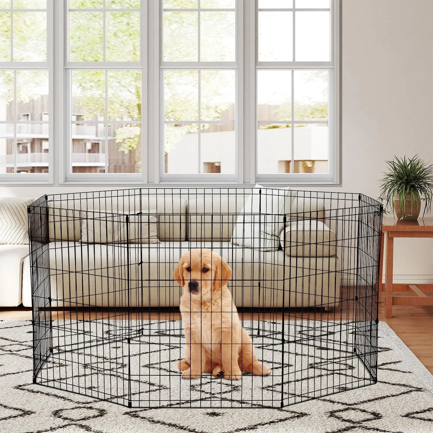 Pet Playpens for Dogs, Foldable Metal Wire Pet Fence Barrier, 8 Panels 30(H) Inches High with Door Exercise Pet Dog Pen, Indoor Outdoor Dog Gate for Large, Medium and Small Pets