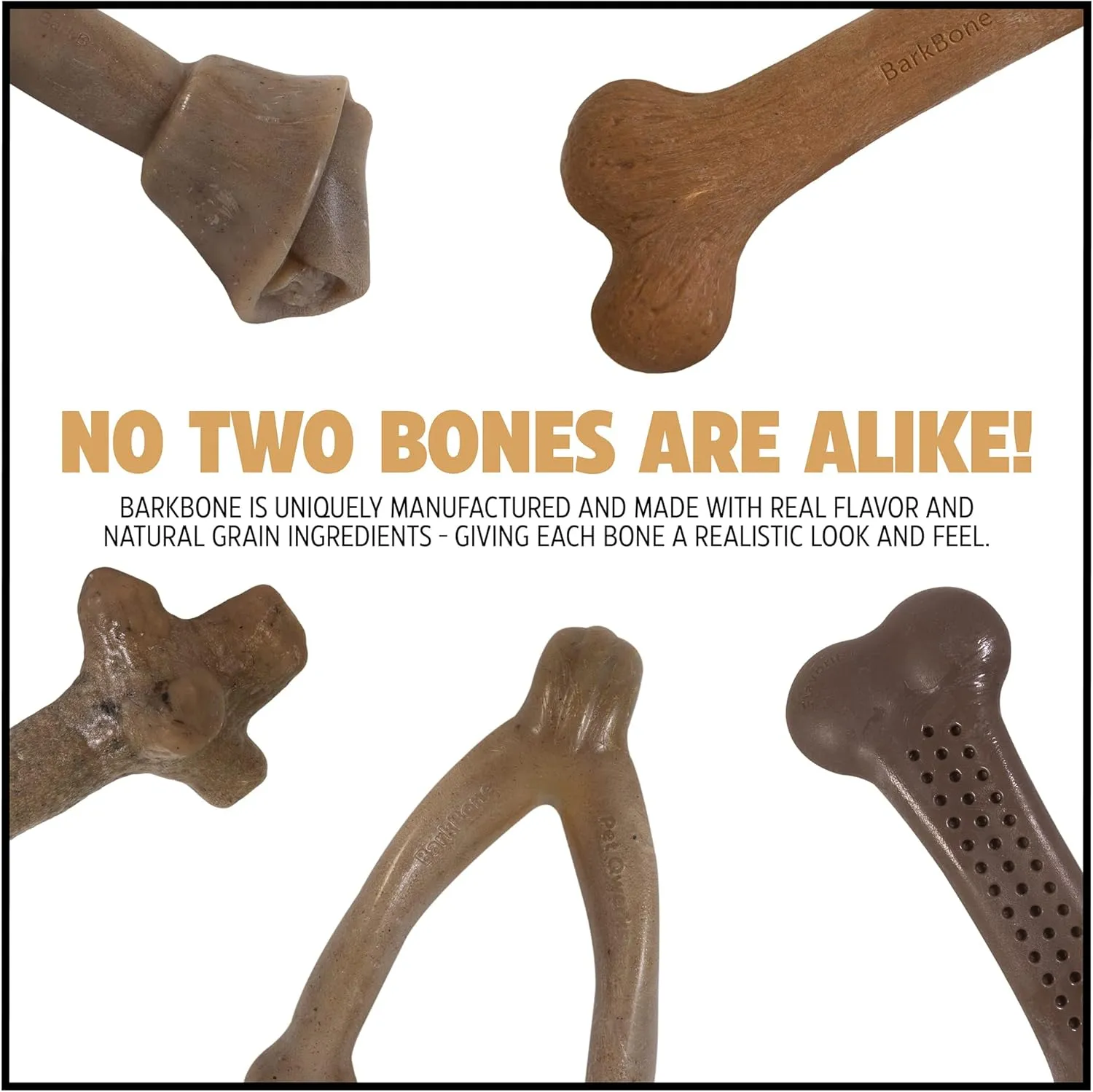 Pet Qwerks Barkbone Flavorit Peanut Butter Flavor Bone - Fillable Surface for Spreads; Tough Durable Toys for Aggressive Power Chewers | Made in USA - Medium & Small Dogs