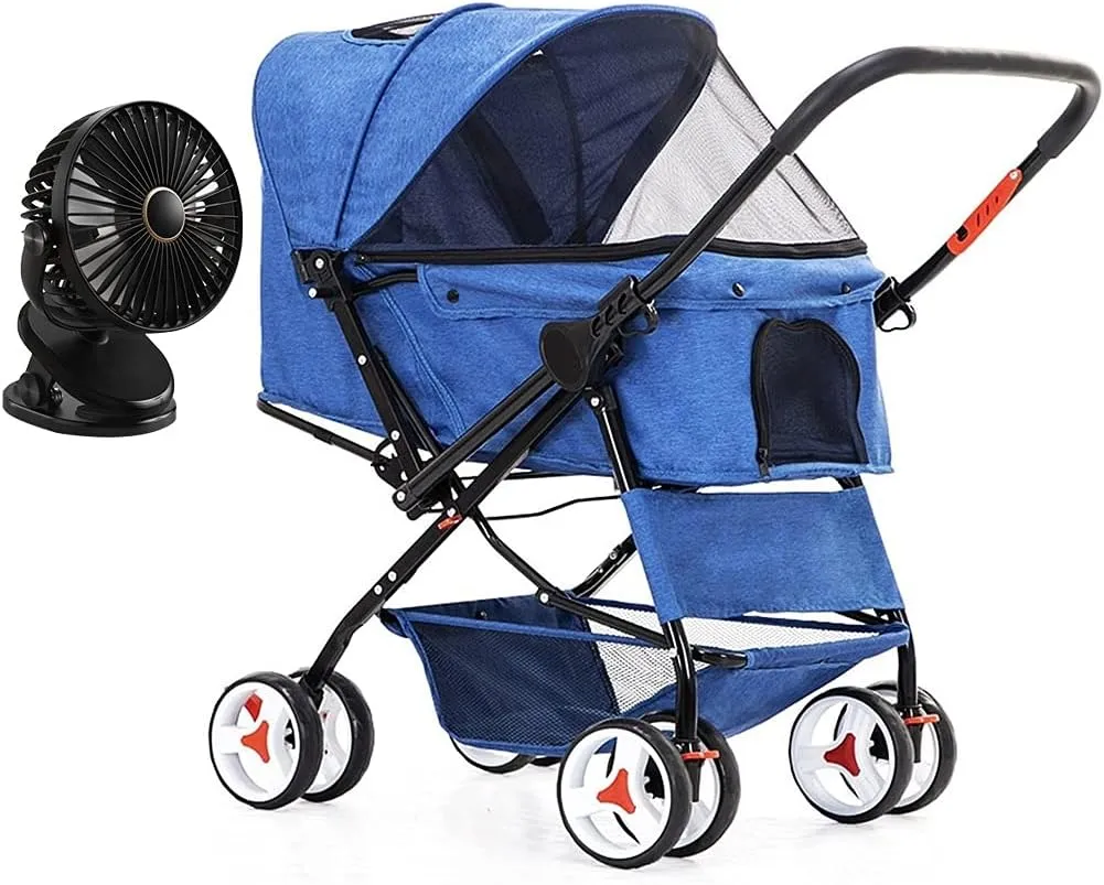 Pet Stroller Dog Strollers for Medium Small Dogs 4 Wheel Cat/Dog Stroller Cheap Easy Onehand Fold Reversible Push Handle Pet Stroller Puppy & Kitten Carrier
