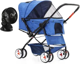 Pet Stroller Dog Strollers for Medium Small Dogs 4 Wheel Cat/Dog Stroller Cheap Easy Onehand Fold Reversible Push Handle Pet Stroller Puppy & Kitten Carrier