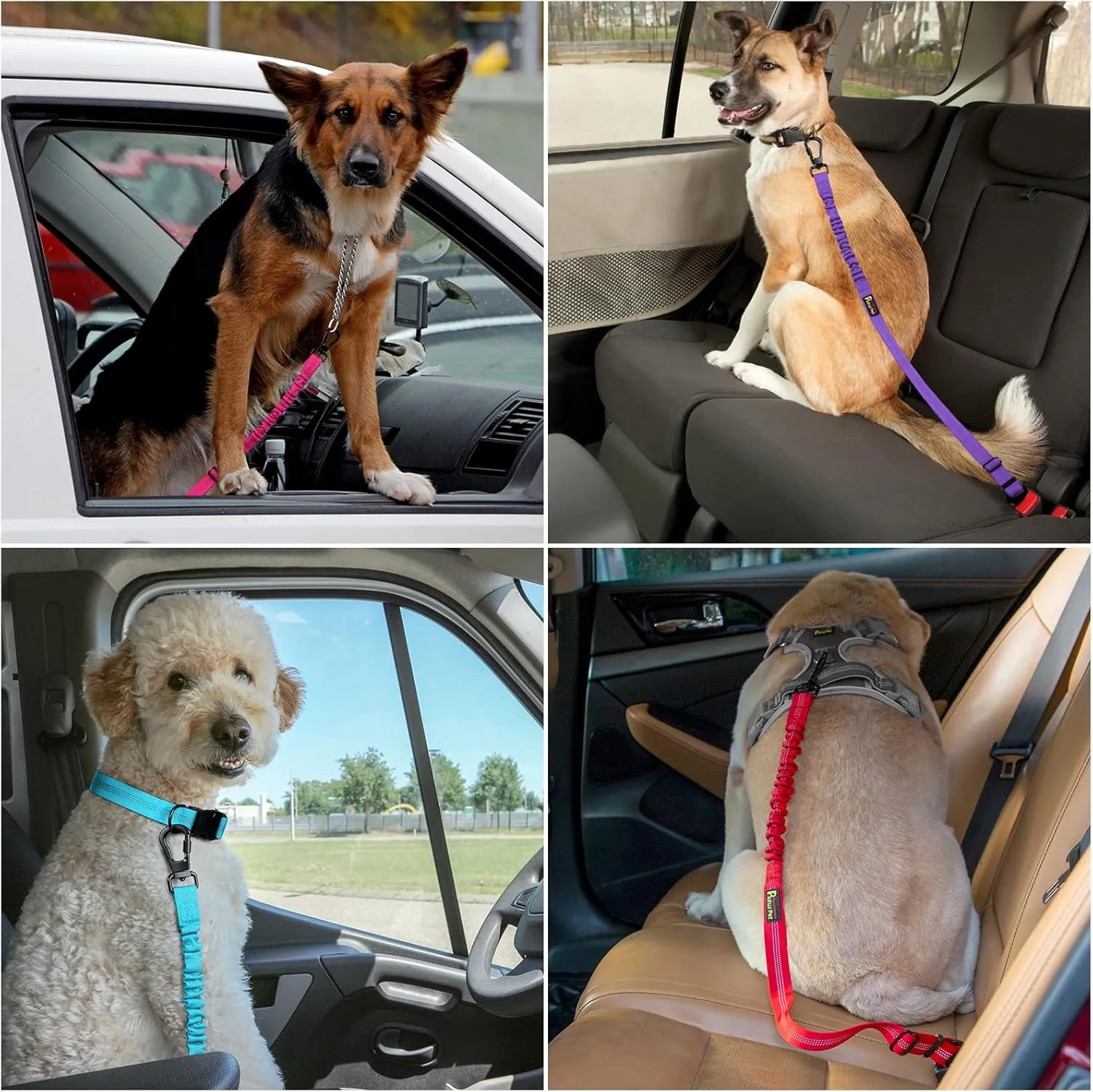 Plutus Pet Dog Seat Belt for Car, Adjustable Dog Car Harness with Carabiner Clip, Reflective Safety Dog Seatbelt Leash with Elastic Bungee, Hot Pink