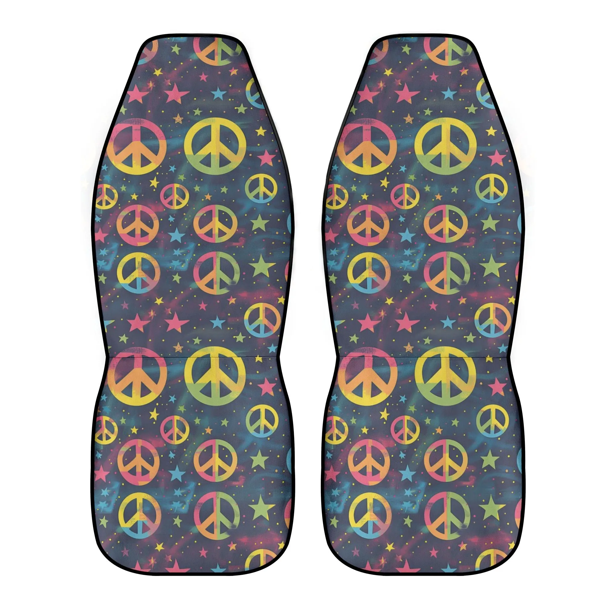Rainbow Peace Sign Car Seat Covers (2 pcs), Hippie Love Pattern Auto Front Seat Dog Pet Vehicle SUV Universal Protector Accessory Men Women