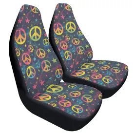 Rainbow Peace Sign Car Seat Covers (2 pcs), Hippie Love Pattern Auto Front Seat Dog Pet Vehicle SUV Universal Protector Accessory Men Women