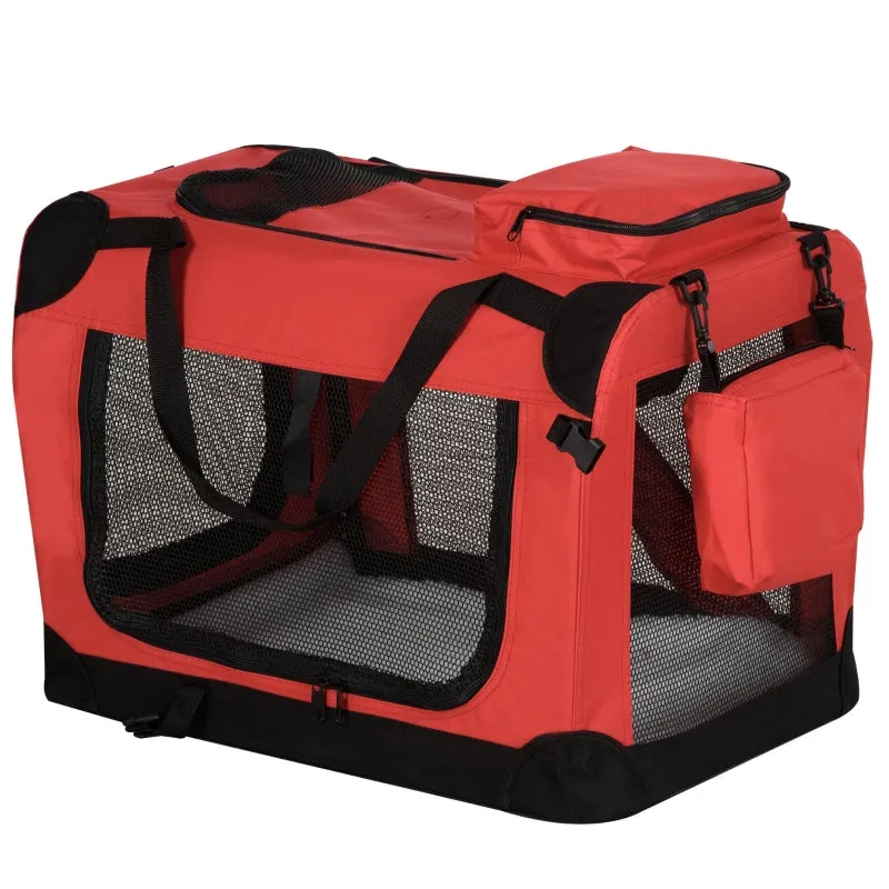 Red Foldable Pet Carrier for Small Pets - Portable Soft-Sided Travel Crate