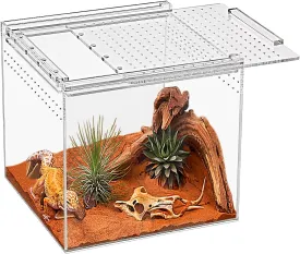 Reptile Terrarium,6.8" x 6.8"x 6" Reptile Breeding Box, Magnetic Acrylic Enclosurefor TarantulaHermit CrabJumping SpiderIguanaLeopard GeckoBearded Dragon, Insect, Mantis, Scorpions.